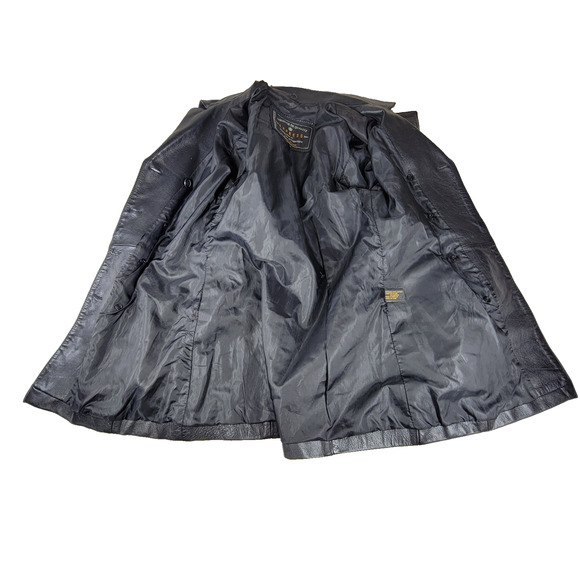 Express Garantie De Qualite Womens Sz Small Jacket Black Leather Coat Buttons - Picture 3 of 16
